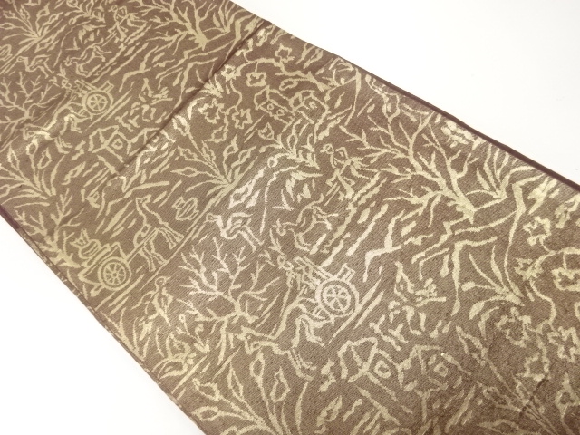 アンティーク　馬車に花鳥模様織出し袋帯（材料）